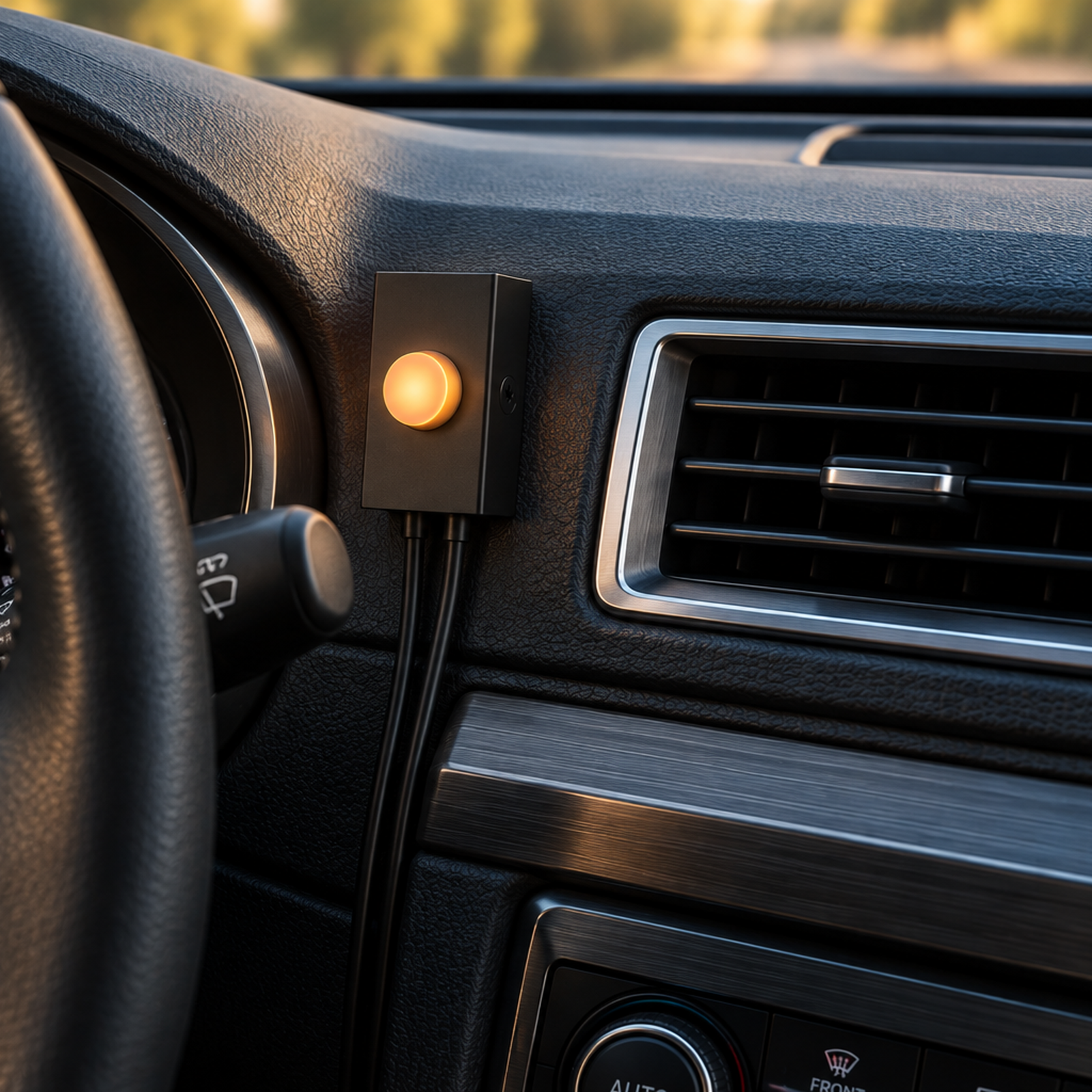 BettaSign illuminated push button mounted on a car dashboard